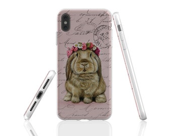 Lop bunny phone case, rabbit iphone case, bunny gift, animal phone case, art phone case, pink phone case, tpu phone case, girly phone case