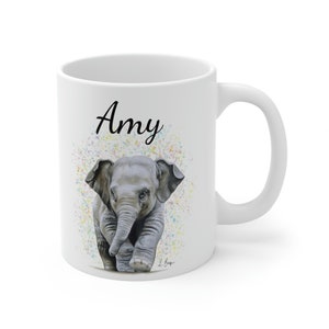 Personalized elephant mug, Elephant Tea Ceramic Mug, elephant baby coffee cup, name animal mug, elephant gift, tea lover gift