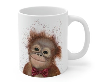 Monkey Ceramic Mug, animal coffee mug, funnny coffee cup, monkey cup, orangutan cup, funny tea cup, tea mug