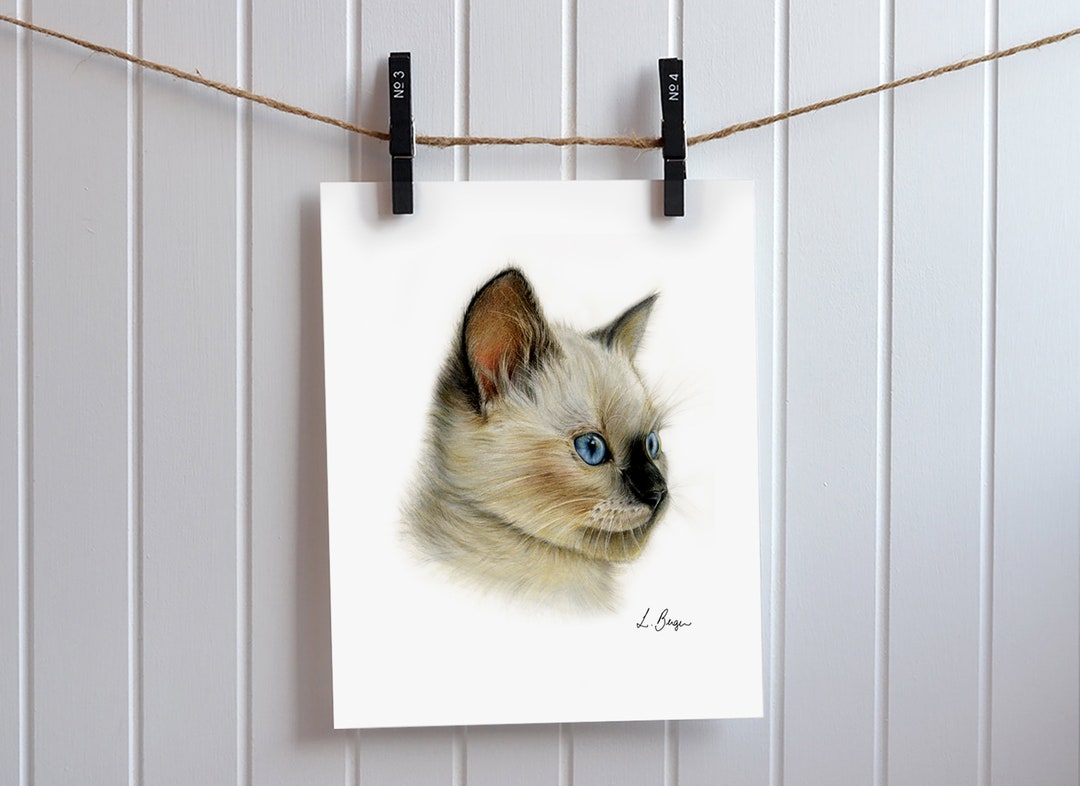 Cat Art Print, Siamese Cat Wall Art, Cat Giclee Print, Cat Mom Gift, Cat Home Decor, Kitten