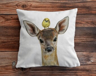 Deer cushion cover, fawn cushion cover, cottage throw pillow, forest animal cushion, woodland nursery decor, kids cushions, deer pillow