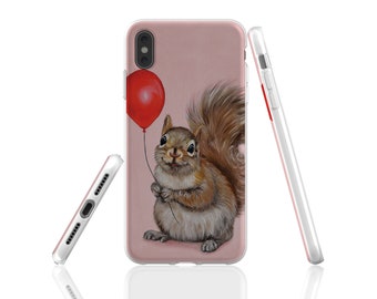 Squirrel phone case, squirrel gift, animal phone case, art phone case, whimsical art, clear phone case, animal lover gift, pink phone case