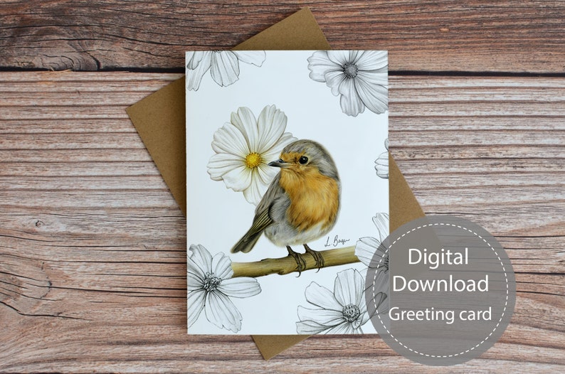 Robin Bird Printable Greeting Card Any Occasion Blank Note | Etsy
