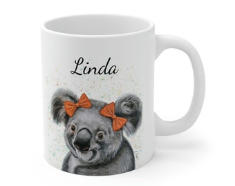 Personalized koala mug, koala gift, koala Ceramic Mug, koala coffee cup, custom name mug, personalizable animal mug, koala art mug