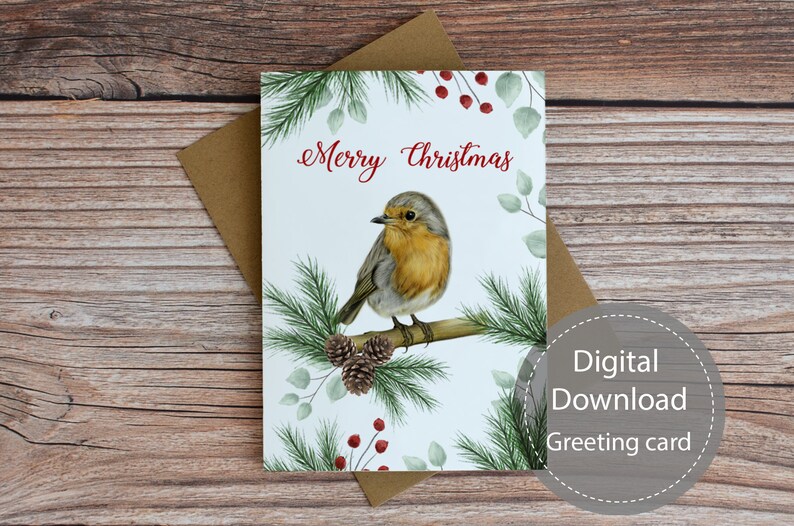 Robin Bird Printable Christmas Card, Bird Christmas Printable Card ...