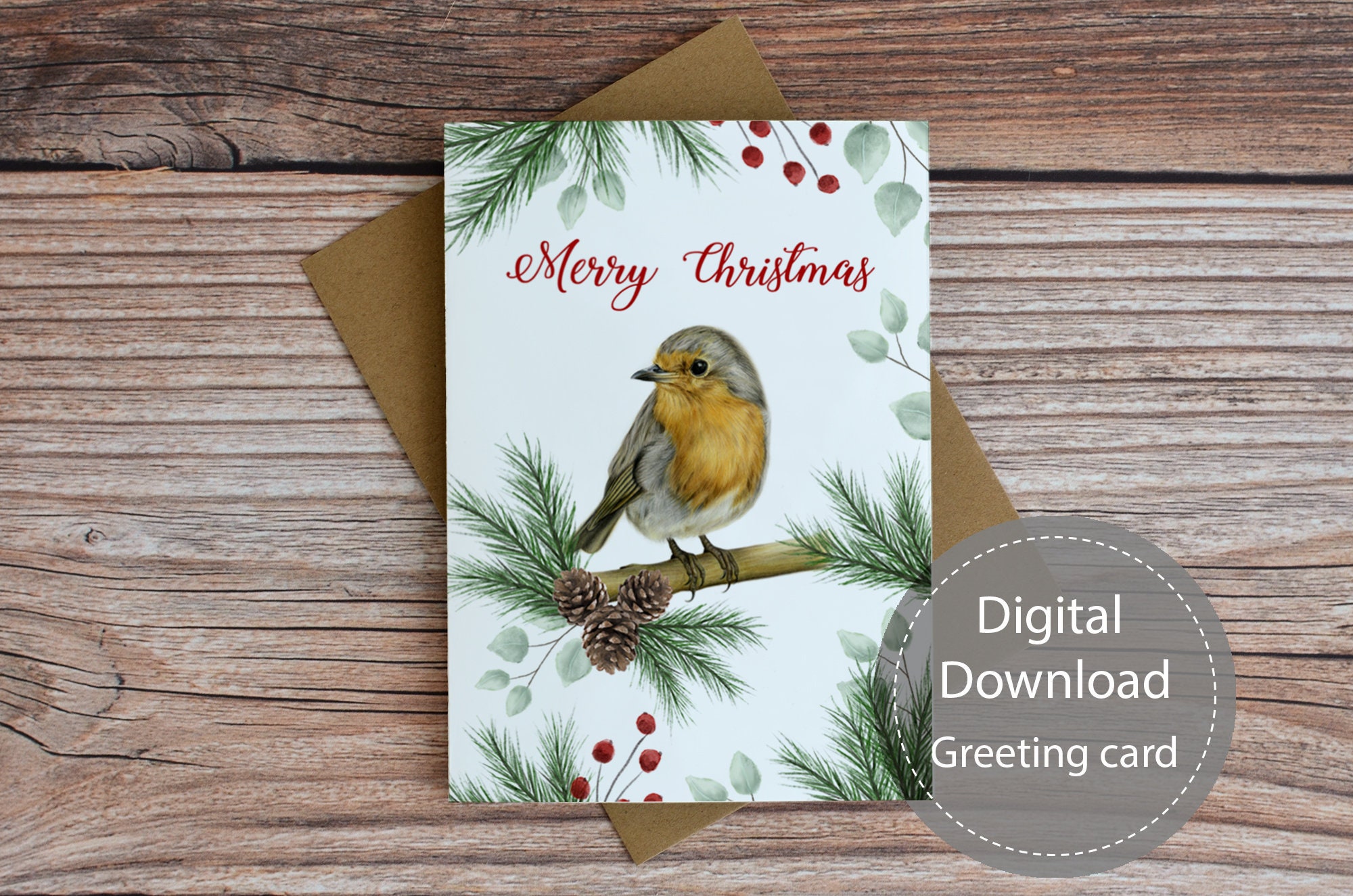 Robin Bird Printable Christmas Card, Bird Christmas Printable Card ...