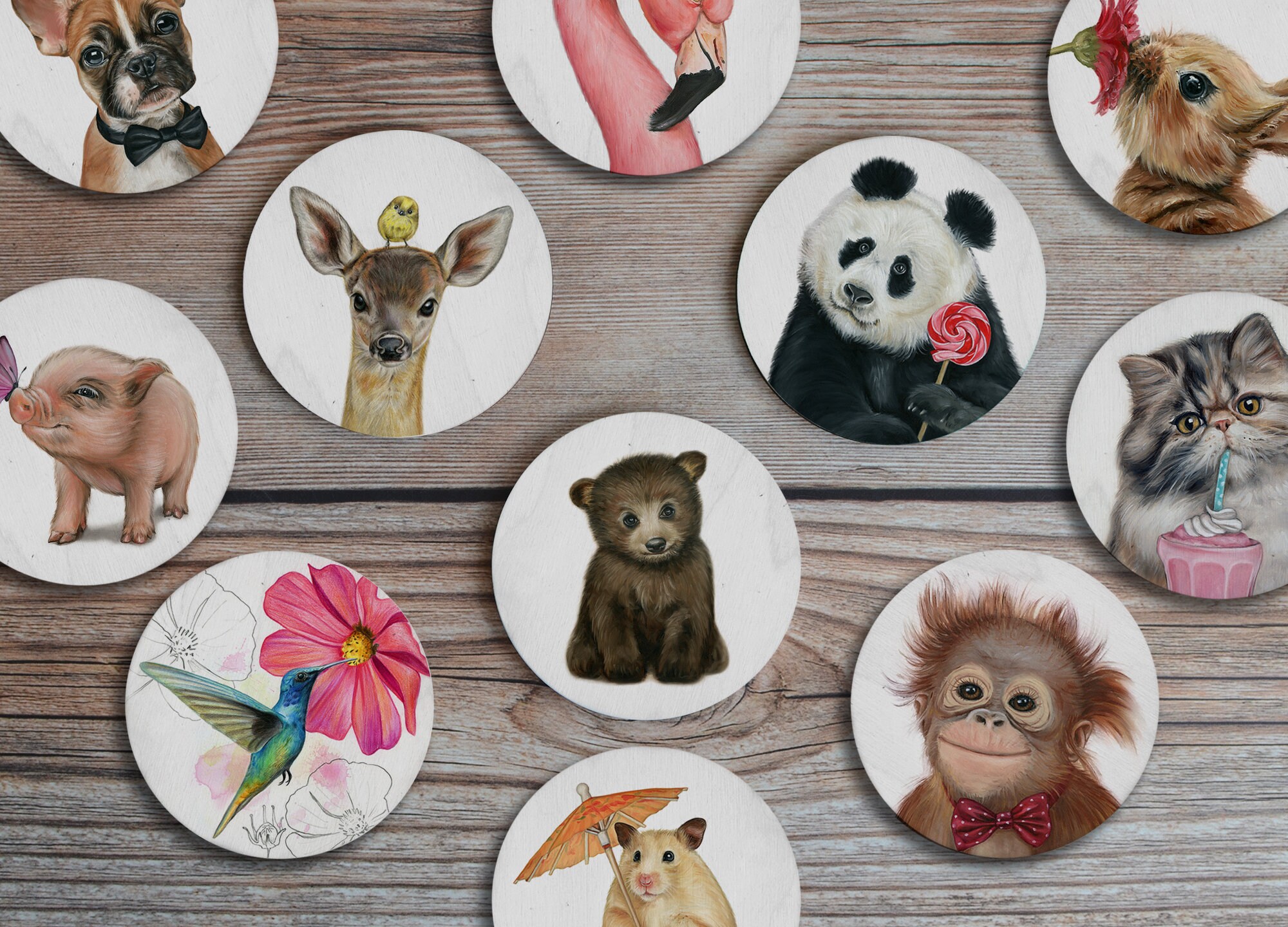Animal coaster set Art coasters Animal lovers gift Wooden Etsy