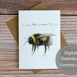 Bee printable greeting card, valentines day printable card, digital download greeting card, bee mine greeting card, bumblebee getting card