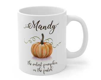 Personalized pumpkin mug, cutest pumpkin in the patch mug, custom name fall mug, autumn cute mug, personalizable mug