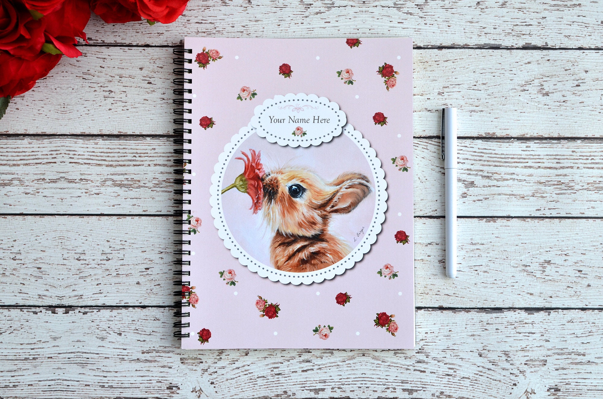 Personalized bunny notebook. Custom rabbit spiral notebook. | Etsy