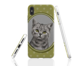 Cat phone case, cat lover gift, cat iPhone case, polka dot phone case, cat gift, cat iphone 16 case, kitten phone case, cat galaxy case, cat