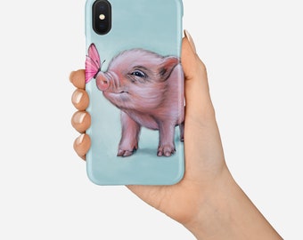 Pig phone case, mini pig iphone case, pig iPhone 15 case, animal phone case, pig samsung galaxy case, piglet mobile case, pig art phone case
