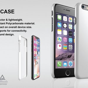 May include: White snap-on phone case with a slim form factor. The image shows the case on a phone, a separate case, and a phone with the screen visible. The text "SNAP CASE" is at the top of the image.