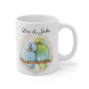 Personalized love birds mug, birds Ceramic Mug, birds coffee cup, custom name mug, love custom mug, couple's gift, newlyweds gift, romantic