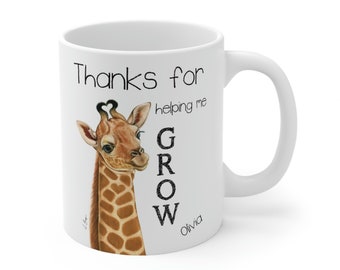 Personalized Giraffe teacher mug, custom teacher gift, giraffe teacher mug, animal mug, childhood educator gift, custom name mug