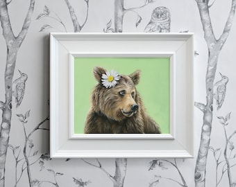 Bear art print, nursery wall art, woodland nursery art, bear wall art, grizzly bear print, bear painting, animal nursery print, wildlife