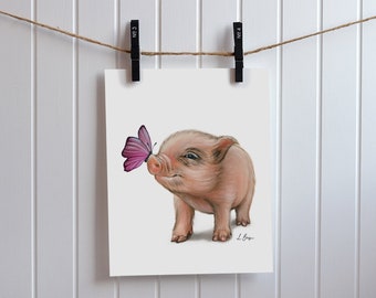 Pig printable art, pig nursery print, digital download wall art, pig digital download, pig art print, mini pig, pig lover gift, pig wall art