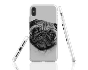 Pug art phone case, pug gift, pug lover gift, dog phone case, art phone case, black & white phone case, samsung phone case, pet lover gift