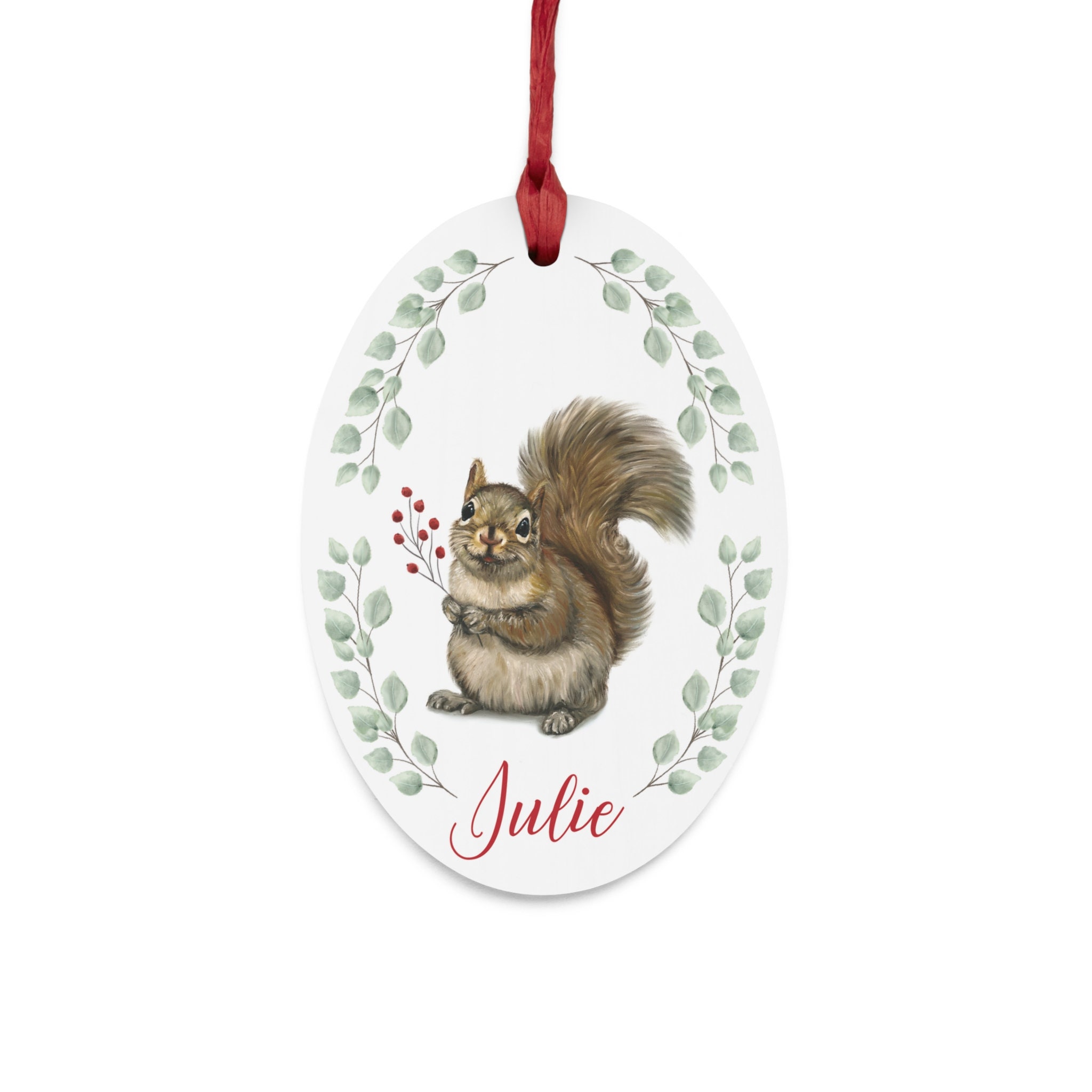 Custom squirrel Christmas ornament, personalized squirrel ornament
