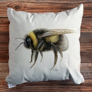 Bumblebee cushion cover, bee pillow, bee themed decor, home decor throw pillow, bumble bee home decor, animal lover gift, bee artwork pillow image 1