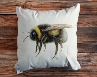 Bumblebee cushion cover, bee pillow, bee themed decor, home decor throw pillow, bumble bee home decor, animal lover gift, bee artwork pillow