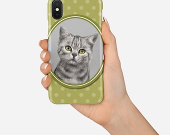 Cat art phone case, cat iphone 17 case, cat lover gift, kitten phone case, animal phone case, pet phone case, cat portrait, cute phone case