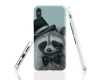 Raccoon phone case, raccoon smartphone case, animal iphone case, woodland animal portrait phone, tpu phone case, clear phone case, art