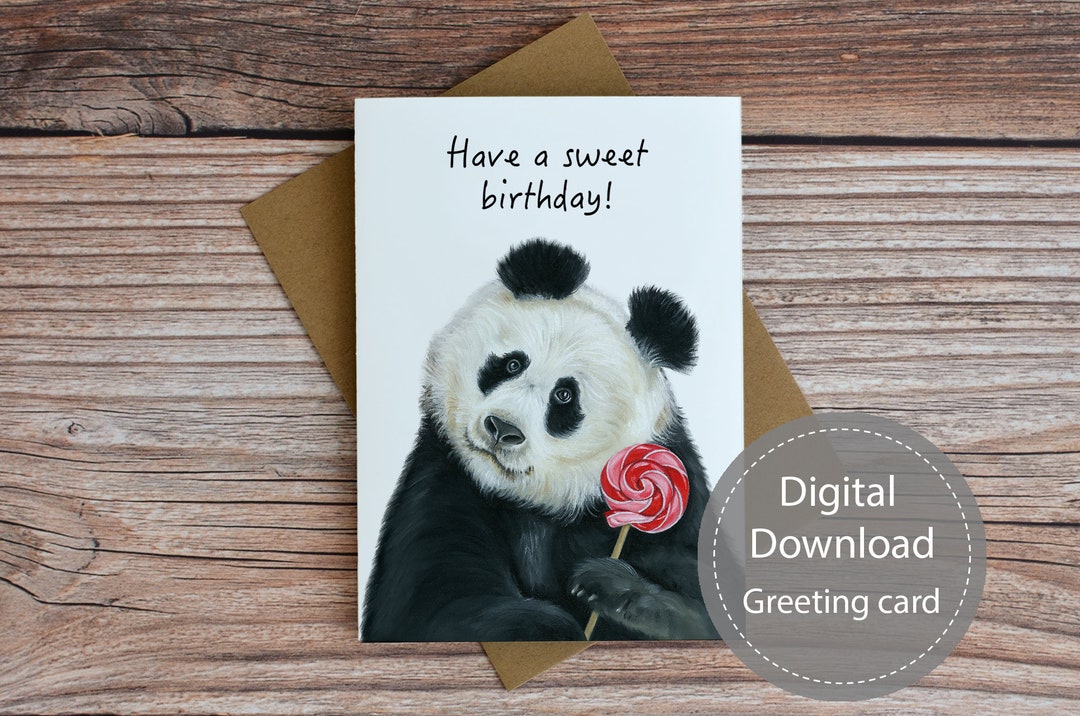Panda Birthday Printable Card, Animal Birthday Printable Card, Digital ...