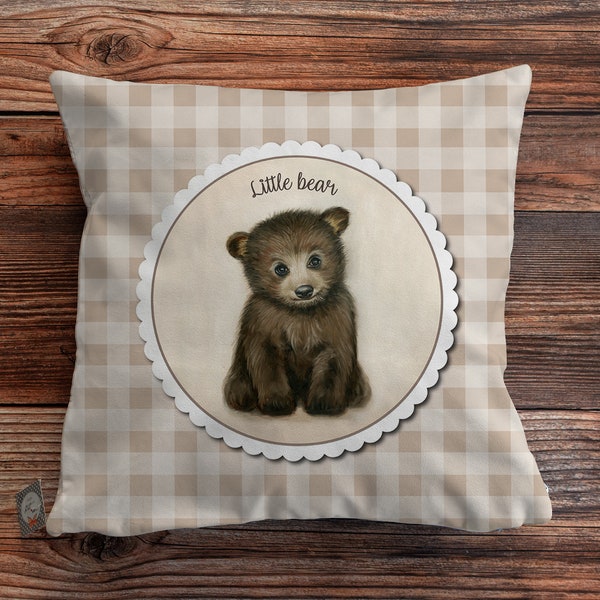 Bear cushion cover, nursery cushion, bear nursery decor, gender neutral nursery decor, unisex nursery decor, baby bear cushion, grizzly bear