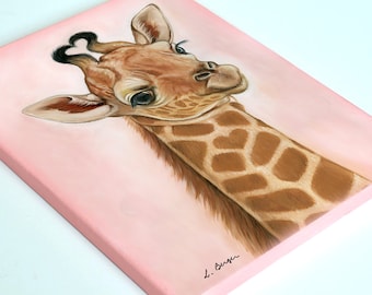 Impression sur toile animale, décor de crèche safari, imprimé girafe, art mural de crèche, art mural sur toile, impression giclée, art sur toile, décor de crèche de fille