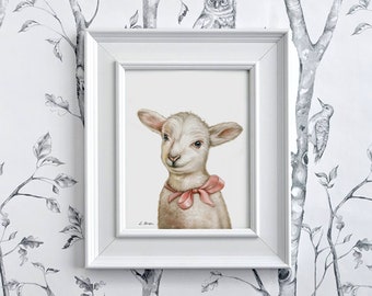 Arte de vivero de cordero, estampado de cordero, estampado de ovejas, animal de granja, arte de pared de vivero, estampado de ovejas bebé, decoración de vivero de animales, estampado giclee de ovejas, ovejas