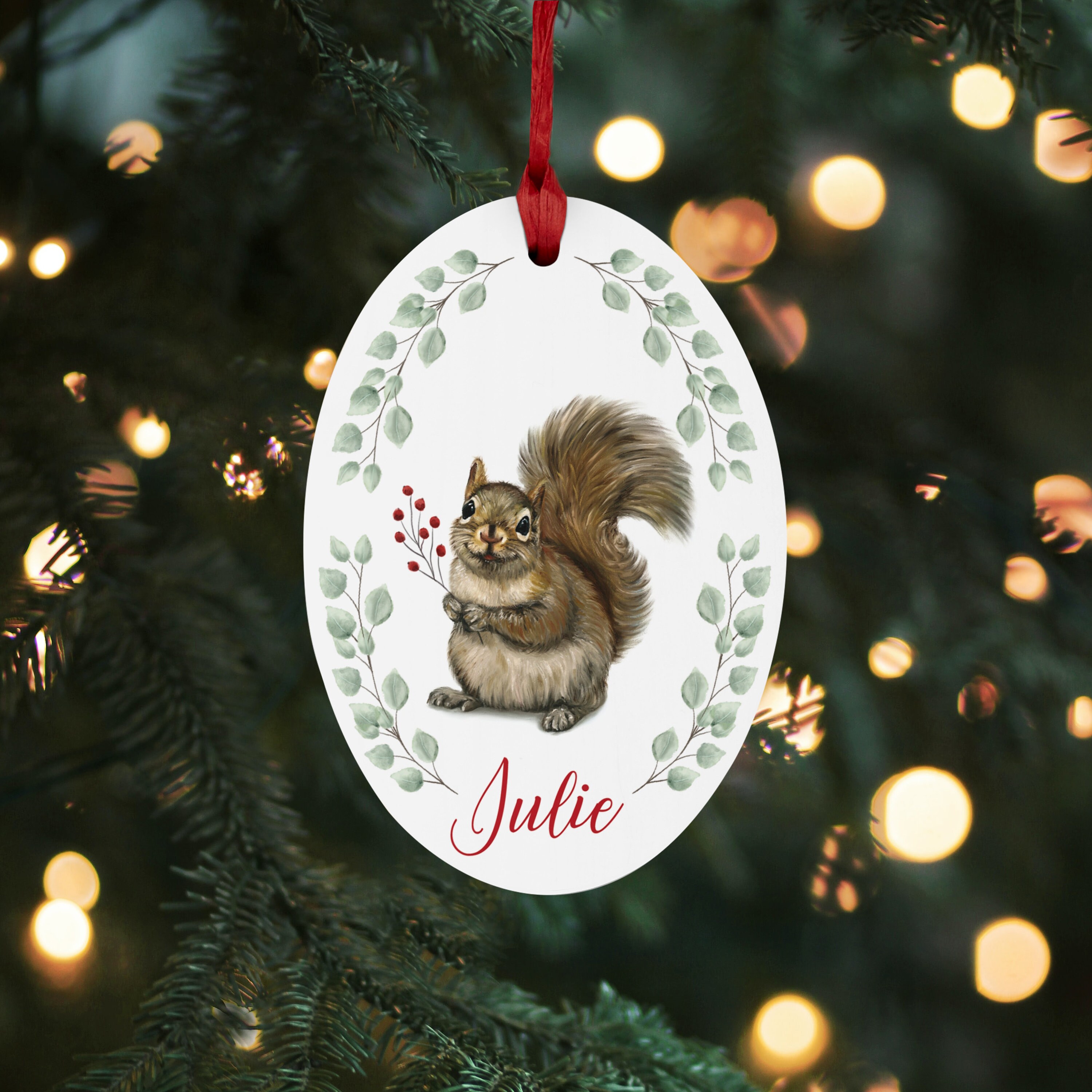 Custom squirrel Christmas ornament, personalized squirrel ornament