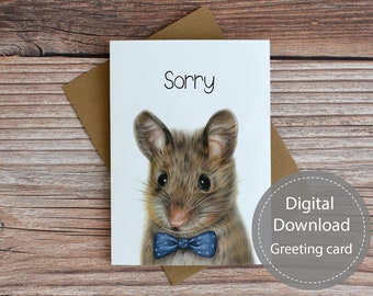 Apology greeting card, mouse greeting card, sorry card, mouse printable card, apology gift, forgive me card, digital download card