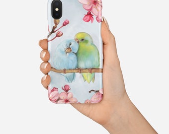 Love birds phone case, floral spring phone case, birds mobile case, birds iPhone 17 case, couples iPhone cover,  love device case