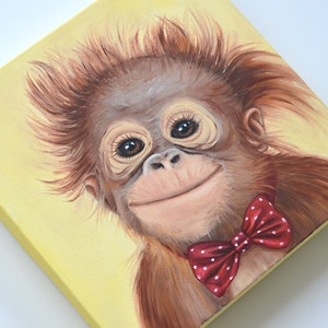 Monkey canvas  print, nursery wall art, safari nursery decor, kids canvas, animal nursery decor, monkey gift, baby monkey, baby shower gift