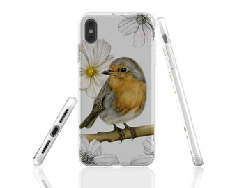 Robin bird phone case, bird flexible iphone case, animal phone case, bird samsung case, flower phone case, spring phone cover, bird lover