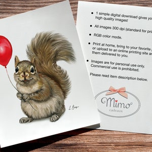 Printable Squirrel Art, Digital Download Nursery Decor, Squirrel ...
