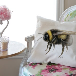 Bumblebee cushion cover, bee pillow, bee themed decor, home decor throw pillow, bumble bee home decor, animal lover gift, bee artwork pillow image 2