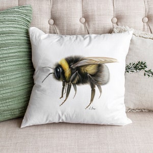 Bumblebee cushion cover, bee pillow, bee themed decor, home decor throw pillow, bumble bee home decor, animal lover gift, bee artwork pillow image 3