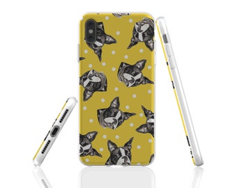 Boston terrier phone case, dog phone case, polka dot phone case, Boston terrier gift, dog lover gift, pet phone case, art phone case, dog