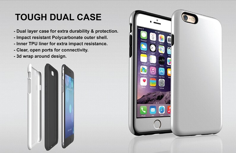 May include: A silver and black phone case with a clear, open port design. The case is made of two layers, a polycarbonate outer shell and a TPU liner for extra impact resistance. The case is designed to provide extra durability and protection for your phone.