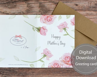 Mother's day roses printable card, printable mother's day card, floral mother card, roses mother's day card, digital download greeting card