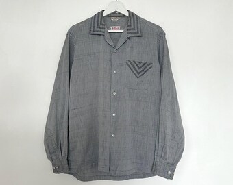 Camisa unisex de algodón con cuello a rayas vintage de los años 50 M/L