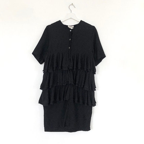 Acne black tiered ruffle t-shirt dress S