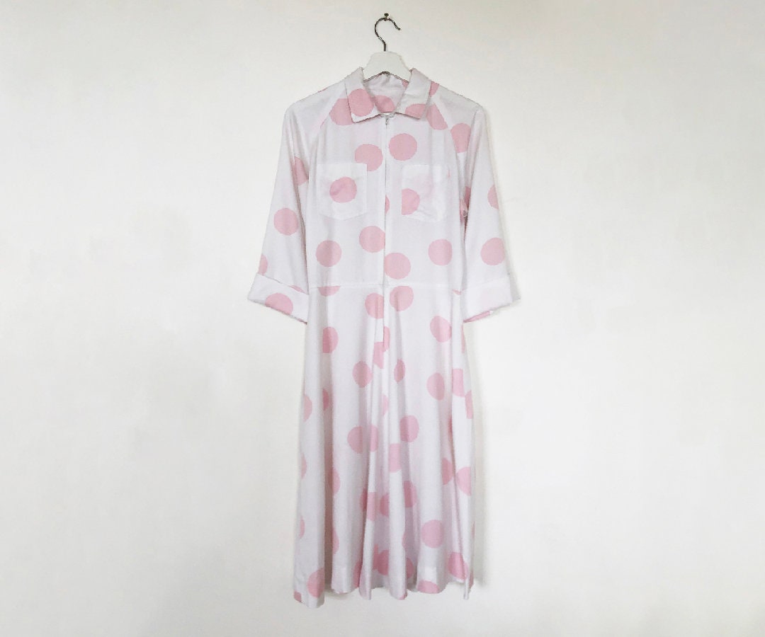 Vintage 60s Pink Polkadot Shirtdress Dress XS S M - Etsy