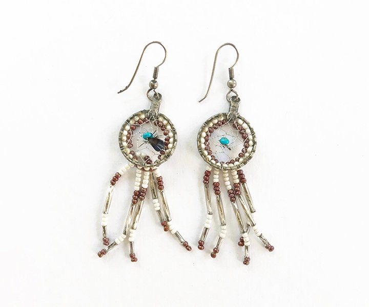 Native Silver & Turquoise Earrings -Dreamcatcher (132ear1) - Mission Del  Rey Southwest