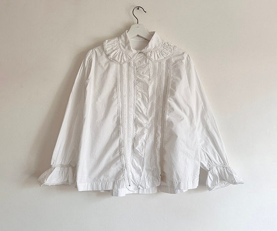 antique french lace ruffled collar cotton blouse … - image 6