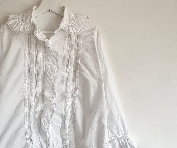 antique french lace ruffled collar cotton blouse … - image 4