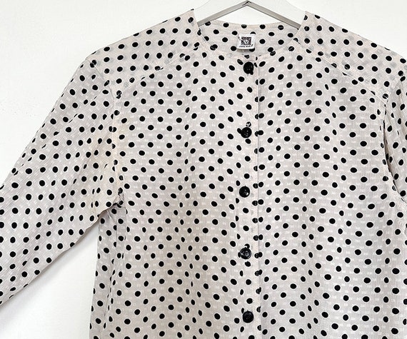 vintage 70s 80s silk polkadot blouse XS S - image 4