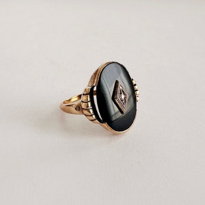 antique art deco onyx diamond gold signet ring 5.5